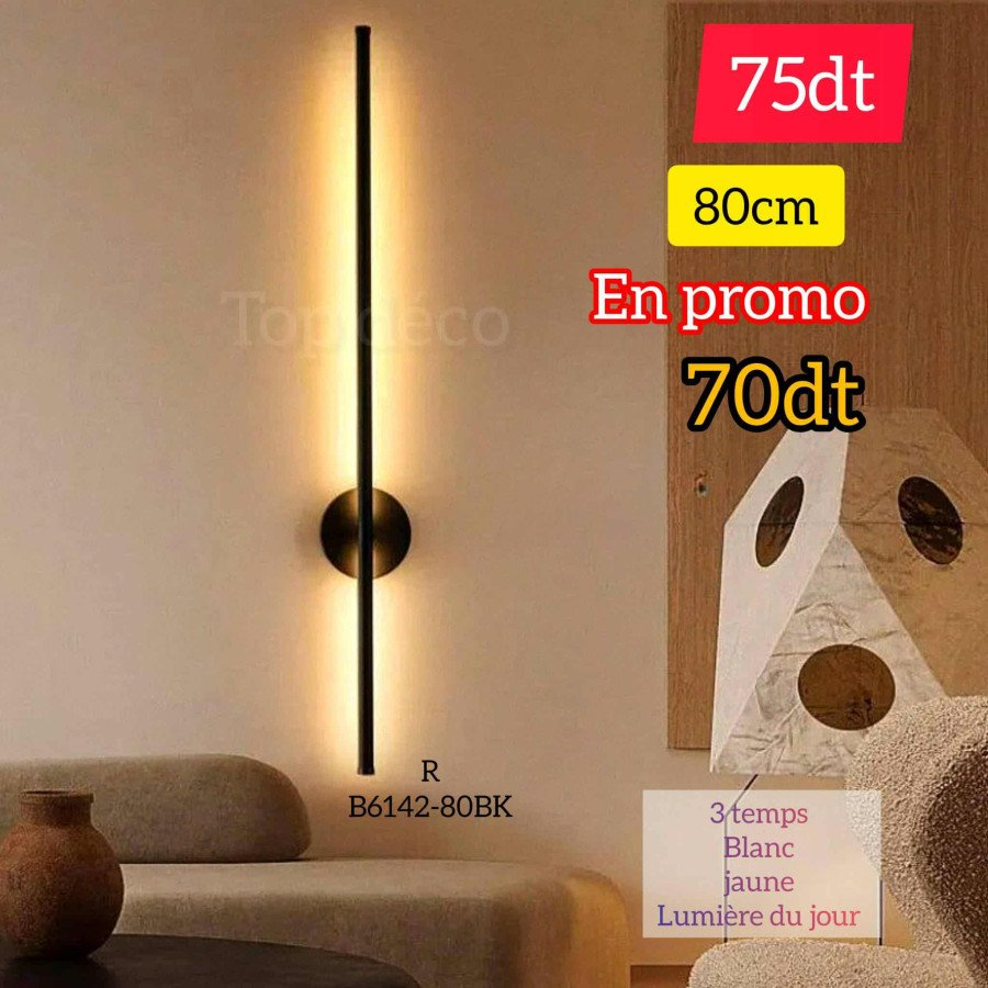 Applique Murale LED 80cm Noir   – Métal & Acrylique B6142-80BK