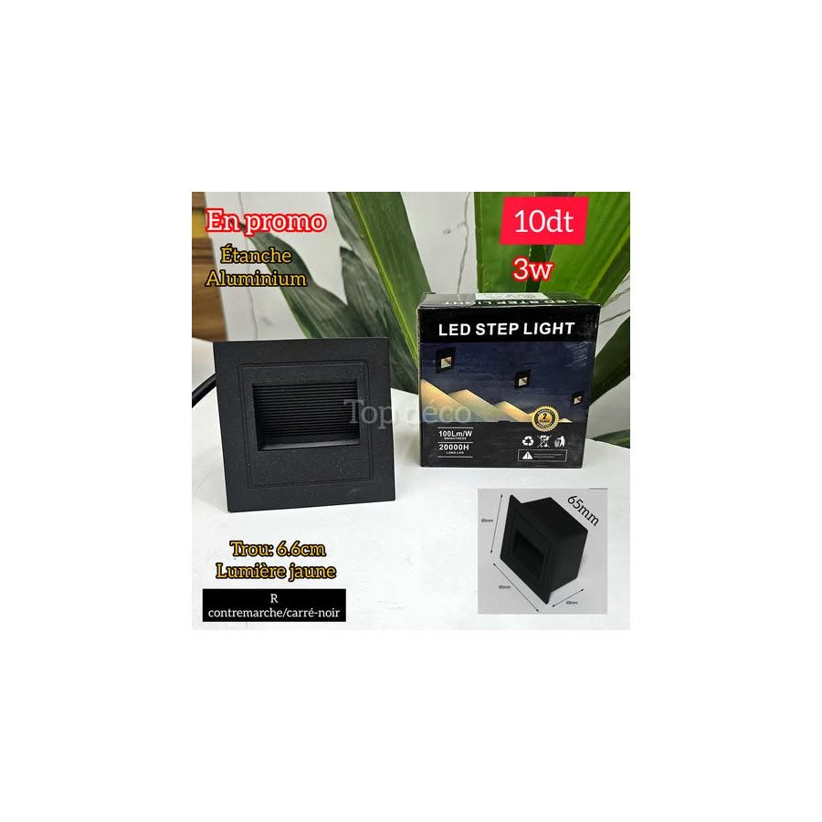 contre marche carré-noir 3W  étanche en aluminium