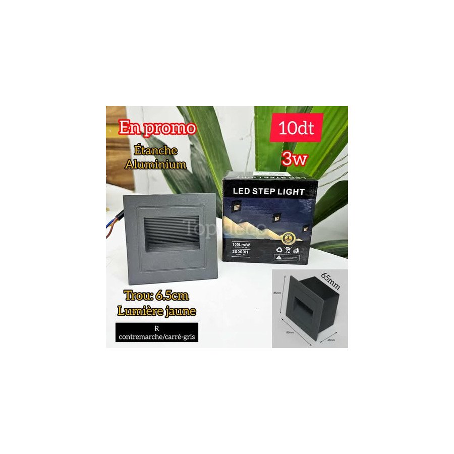contre marche carré-gris 3W  étanche en aluminium