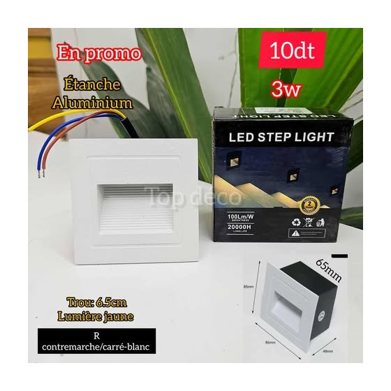 contre marche carré-blanc  3W  étanche en aluminium