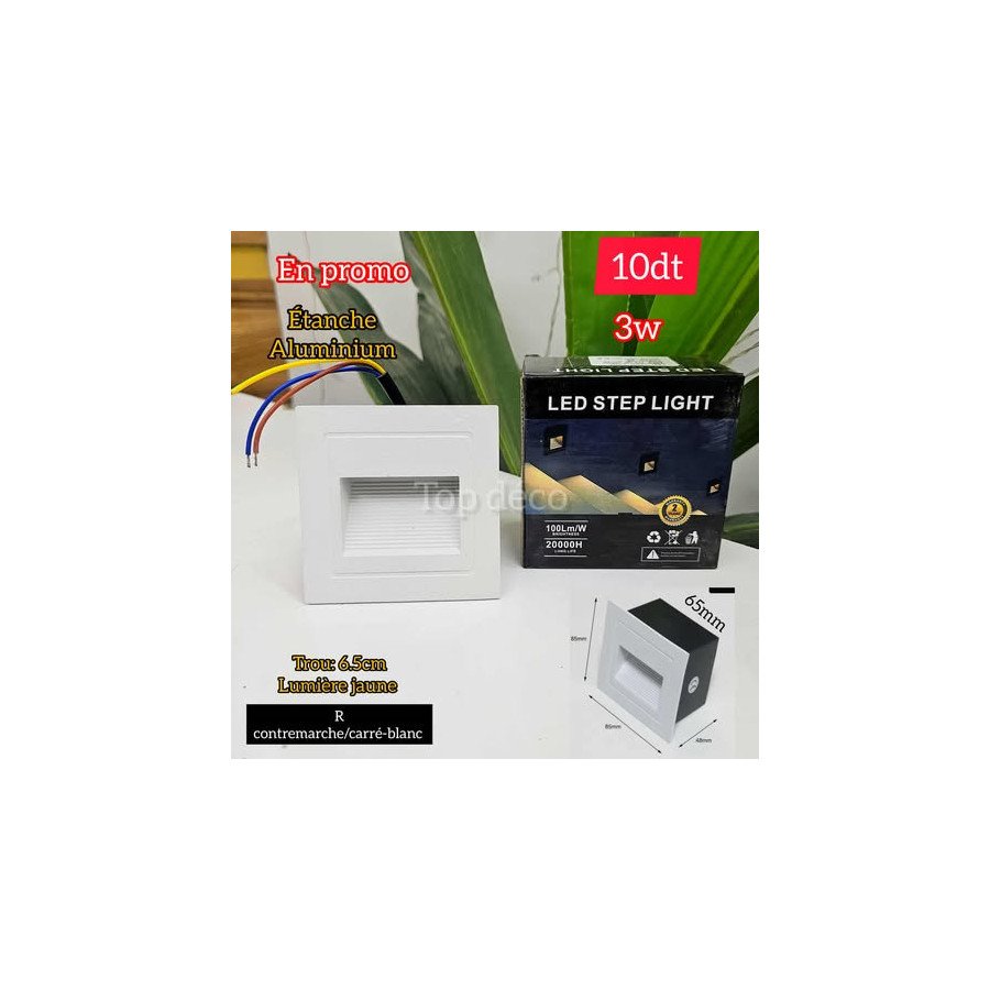 contre marche carré-blanc  3W  étanche en aluminium