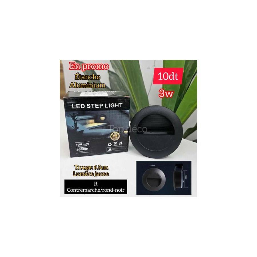 contre marche rond-noir 3W  étanche en aluminium