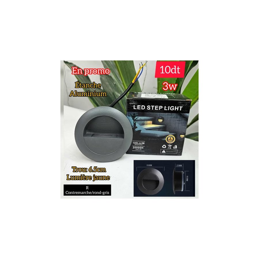 contre marche rond-gris 3W  étanche en aluminium