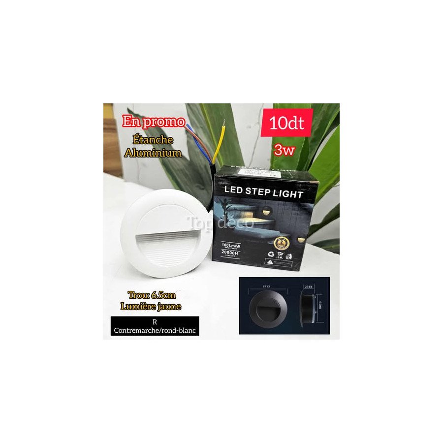 contre marche rond-blanc 3W  étanche en aluminium