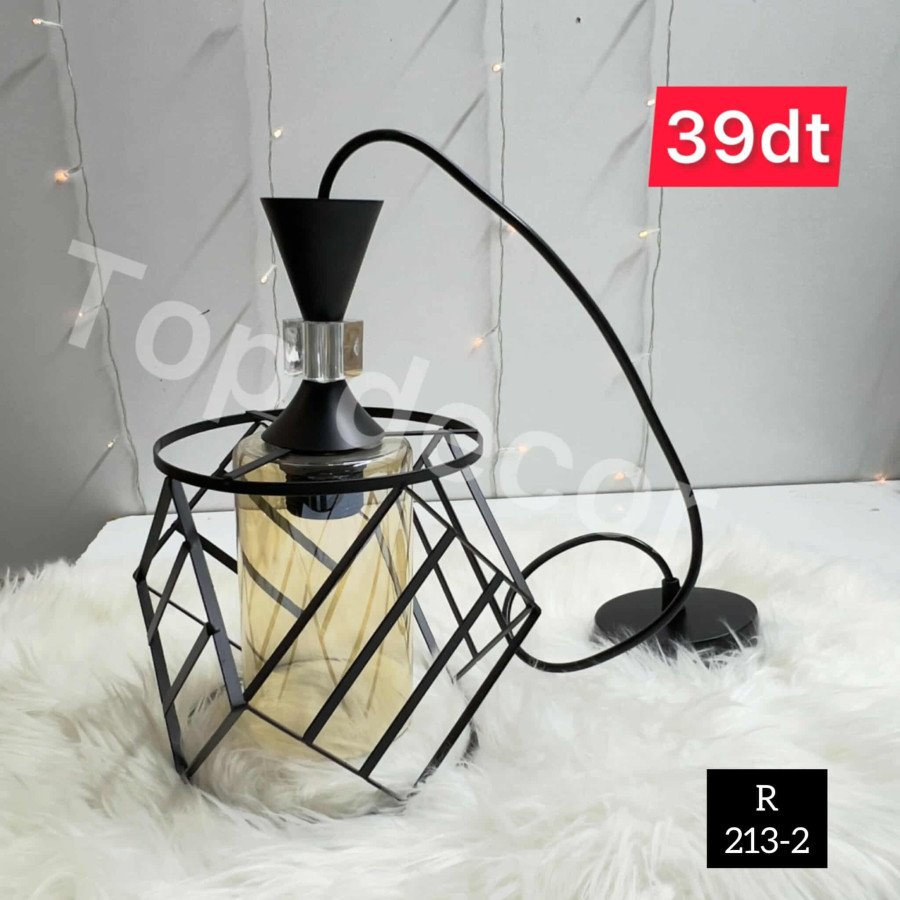 Lustre noir Élégant 1 Lampe – Métal et Verre - 213-2