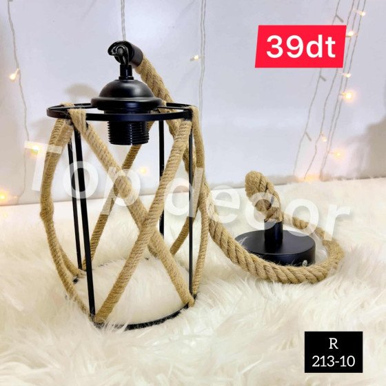 Lustre noir en corde naturel Élégant 1 Lampe – Métal et Verre - 213-10