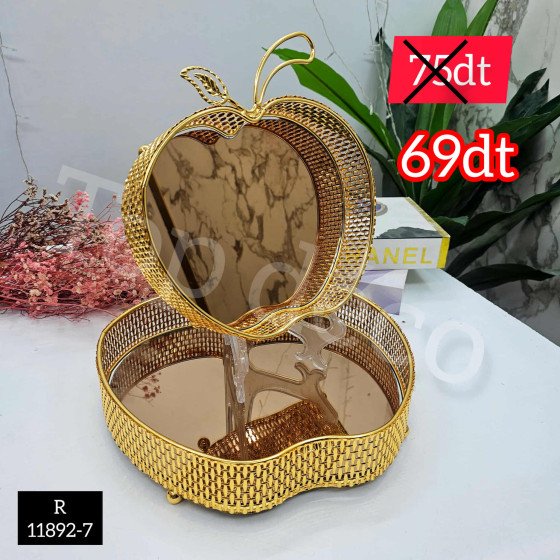 Set de 2 plateaux décoratif doré avec miroir design pomme 11892-7