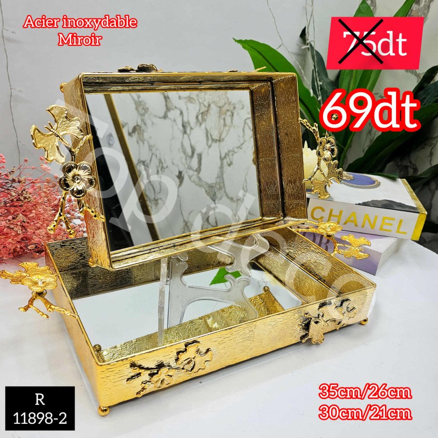 Set de 2 plateaux miroir dorés – Design luxueux – R11898-2