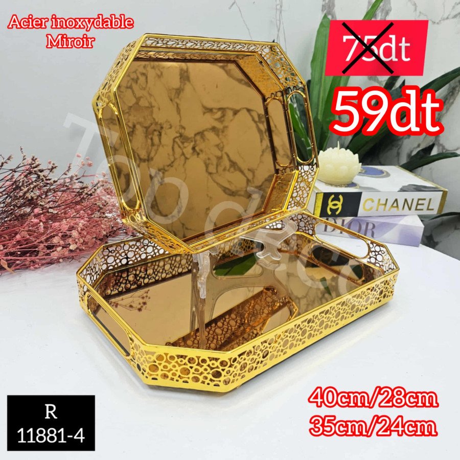 Set de 2 plateaux miroir dorés – Design luxueux – R11881-4