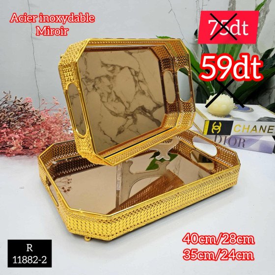 Set de 2 plateaux miroir dorés – Design luxueux – R11882-2