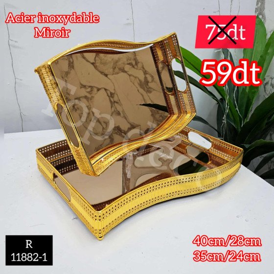 Set de 2 plateaux miroir dorés – Design luxueux – R11882-1