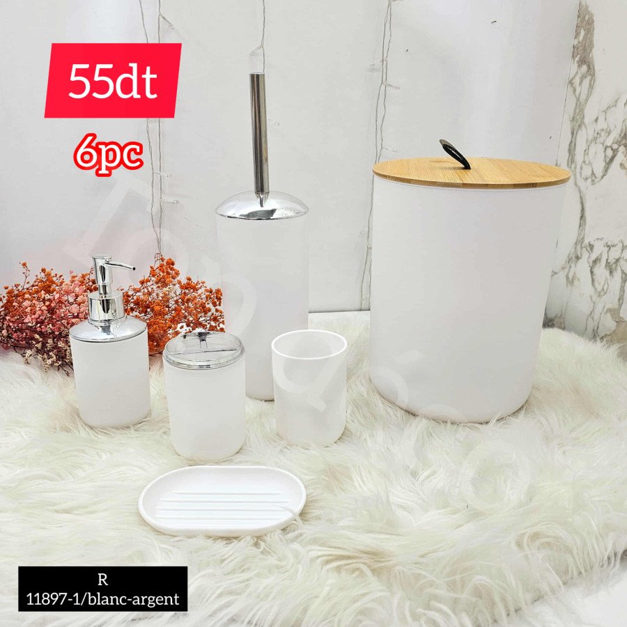 Set salle de bain 6 pièces blanc argent – R11897-1