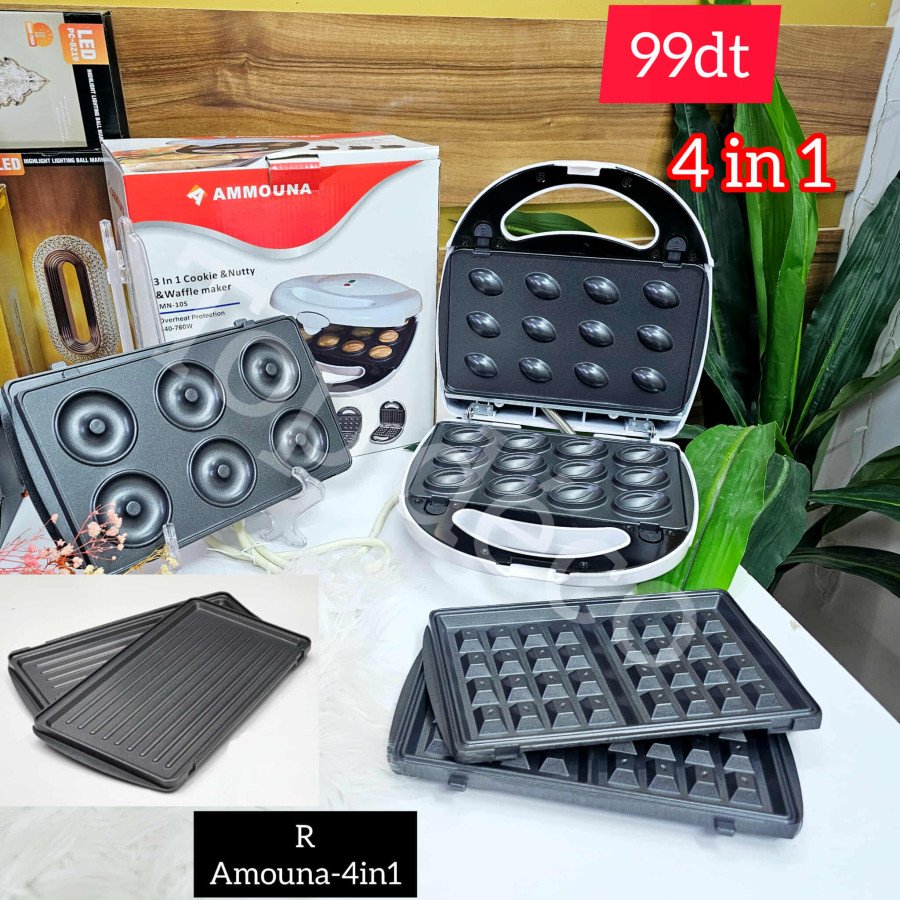 Appareil Ammouna 4 en 1 – Gaufrier,Zouza & Panini ,ma3moul– 760W