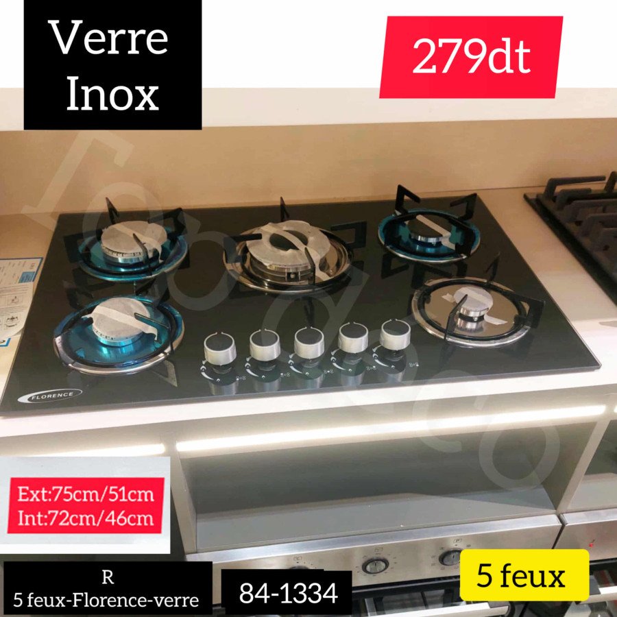 plaque de cuisson Florence en verre trempé – 5 feux