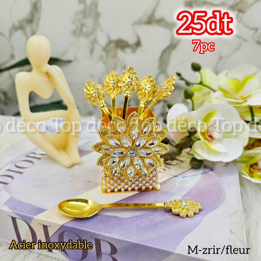 Set de cuillères décoratives dorées pour Zrir & Bsisa -fleur– 7 pièces