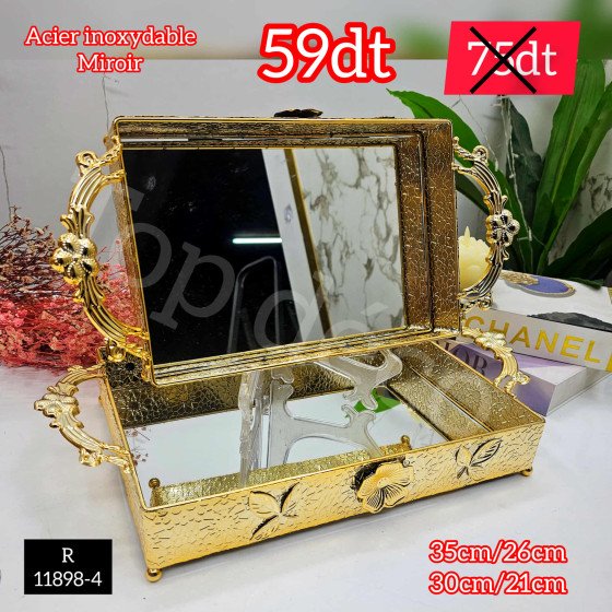 Set de 2 plateaux miroir dorés – Design luxueux – R11898-4