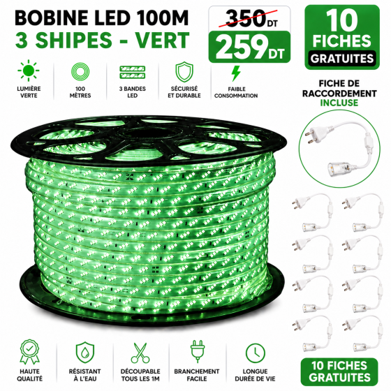 Bobine LED 100 mètres – 3 ships - Vert