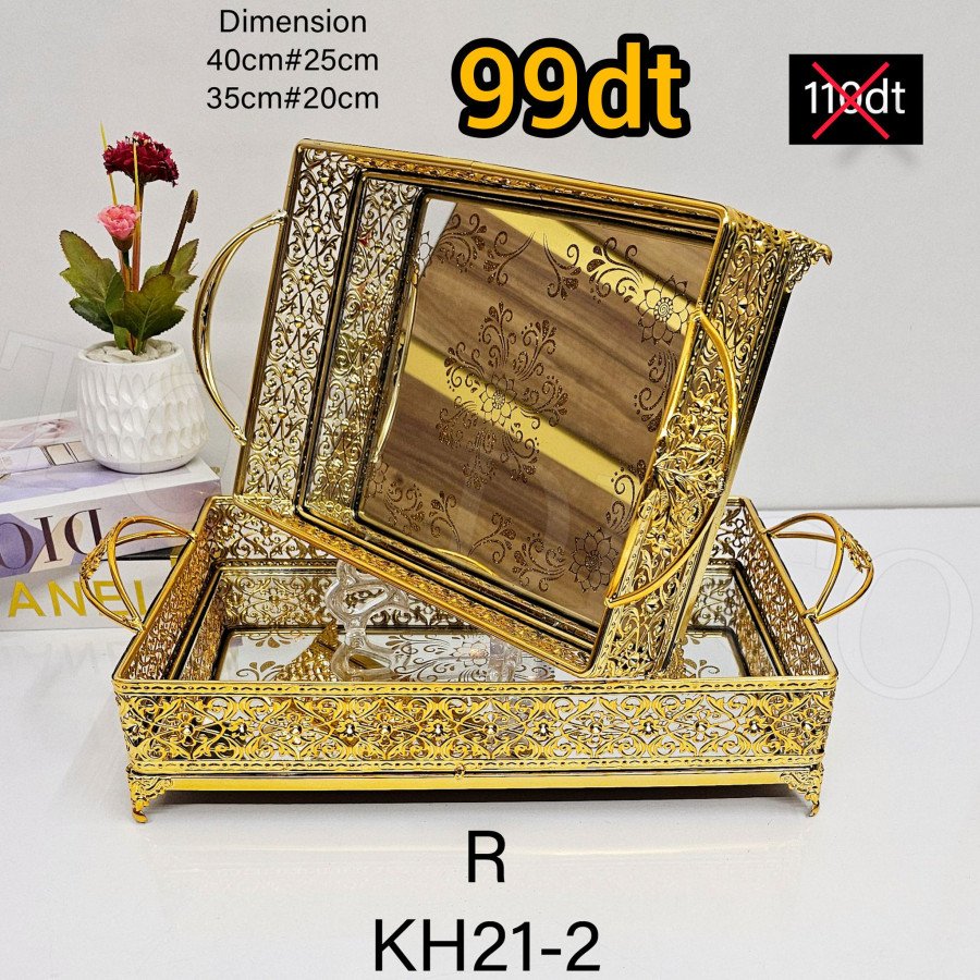 Plateaux 2 Pièces en Verre et Métal Inoxydable avec fond Lumineux LED KH21-2 Plateaux 2 Pièces en Verre et Métal Inoxydable avec fond Lumineux LED KH21-2