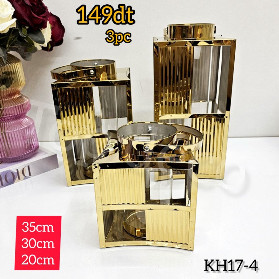 Lot de 3 Lanternes en Acier Inoxydable Doré KH17-4