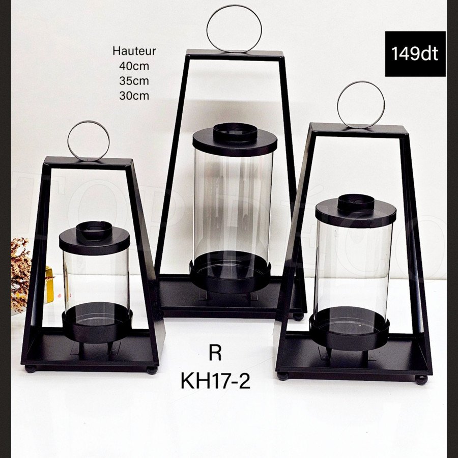 Lot de 3 Lanternes Noires en Métal Inoxydable KH17-2 Lot de 3 Lanternes Noires en Métal Inoxydable KH17-2