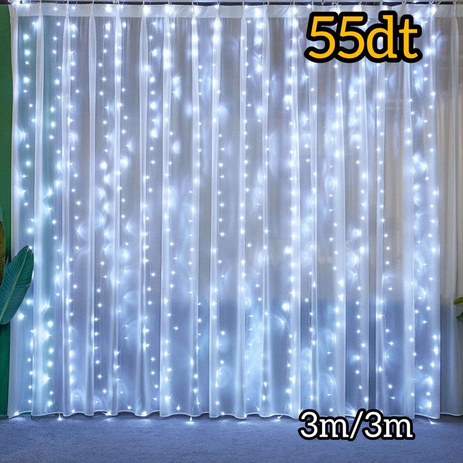 Rideau de guirlande lumineuse 3/3M Blanc Rideau de guirlande lumineuse 3/3M Blanc