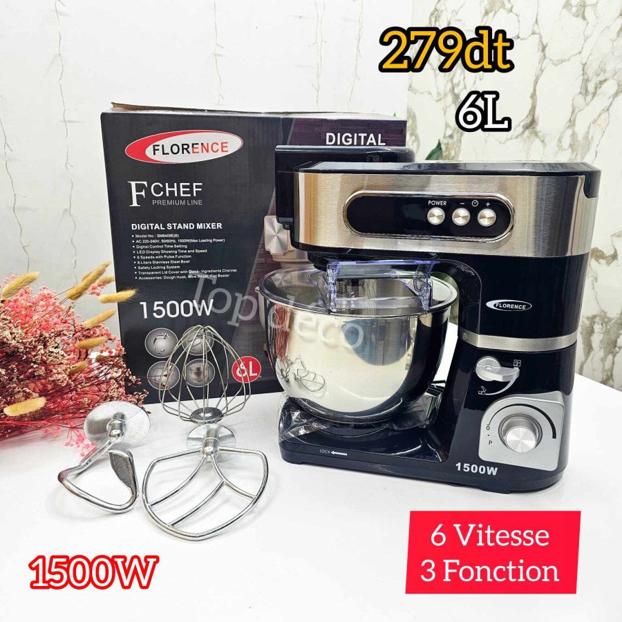 Florence Robot Pétrin 6 Litres  1500W Noir