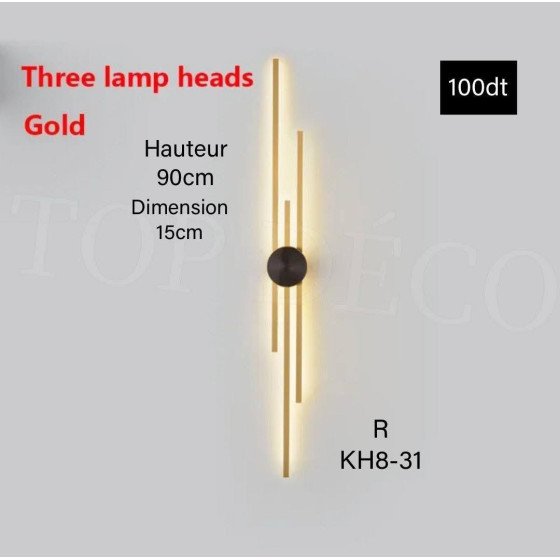 Applique Murale LED Moderne Dorée – 3 Couleurs Réglables – KH8-31