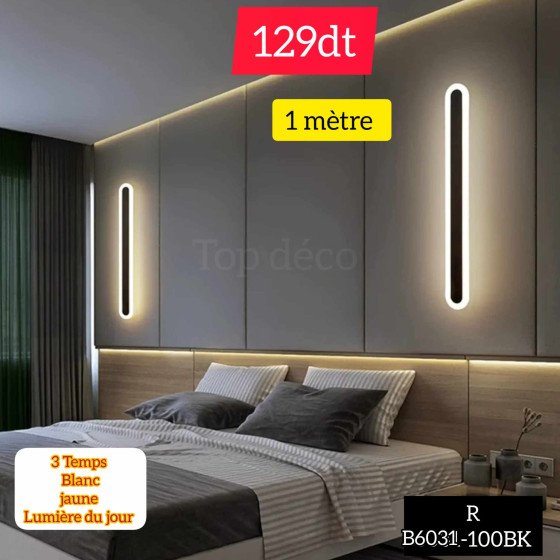 Applique Murale LED 1 mètre – Métal & Acrylique | Éclairage Moderne 3 Temps – Étanche