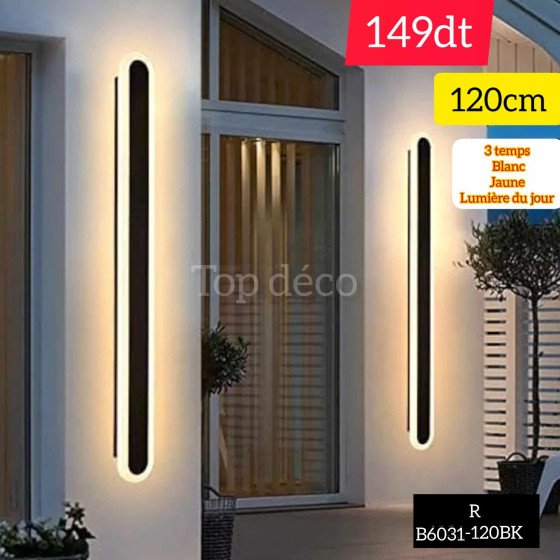 Applique Murale LED 120 cm – Métal & Acrylique | Éclairage 3 Temps – Étanche & Design Moderne