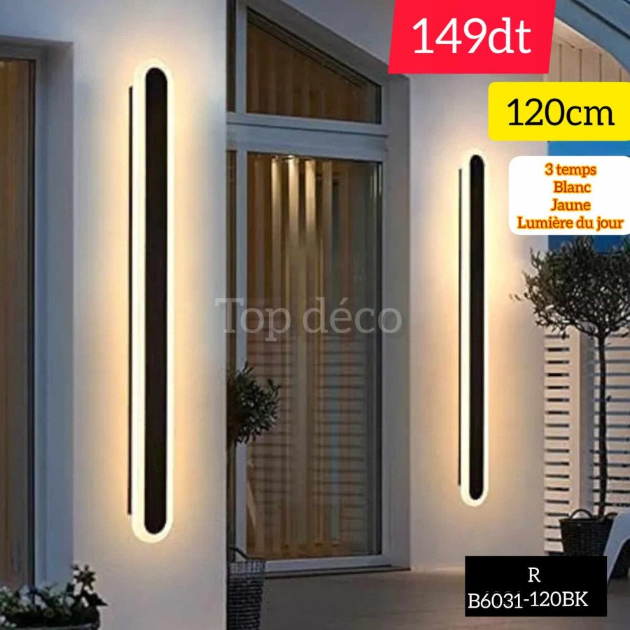 Applique Murale LED 120 cm – Métal & Acrylique | Éclairage 3 Temps – Étanche & Design Moderne Applique Murale LED 120 cm – Métal & Acrylique | Éclairage 3 Temps – Étanche & Design Moderne