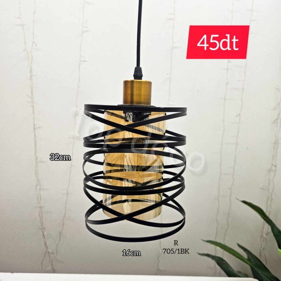Lustre Suspension en Métal Inoxydable et Verre – Noir – Ø16 cm x H32 cm
