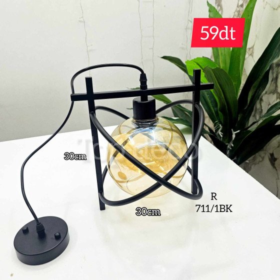 Lustre Suspension en Métal Inoxydable et Verre – Noir – Ø30 cm x H30 cm