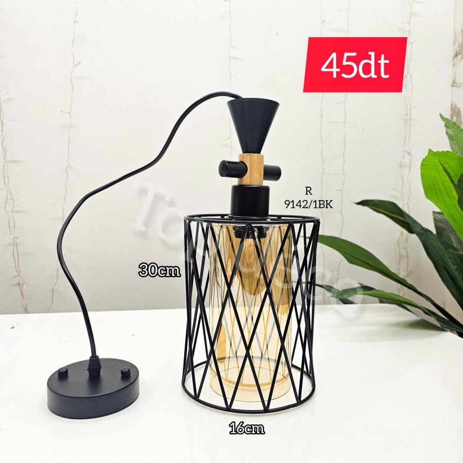 Lustre Suspension en Métal, Verre et Bois – Noir – Ø16 cm x H30 cm Lustre Suspension en Métal, Verre et Bois – Noir – Ø16 cm x H30 cm