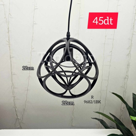 Lustre Suspension en Métal Inoxydable et Verre – Noir – Ø30 cm x H16 cm