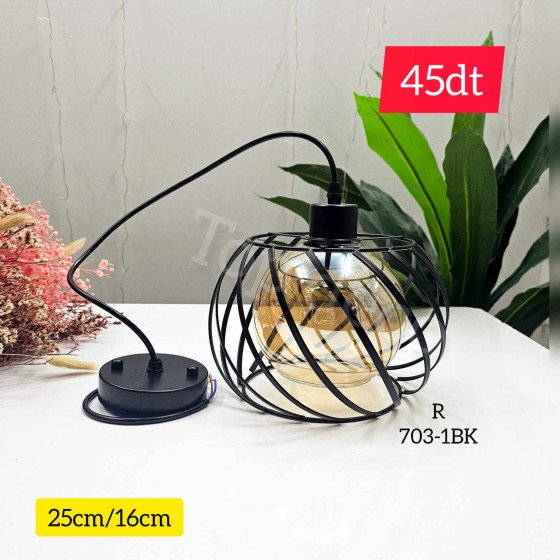 Lustre Suspendu Élégant en Métal Noir et Verre – Réf. 703-1BK