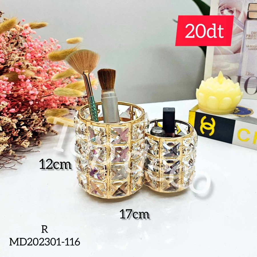Porte-Pinceaux Double Rond en Métal et Cristal Porte-Pinceaux Double Rond en Métal et Cristal