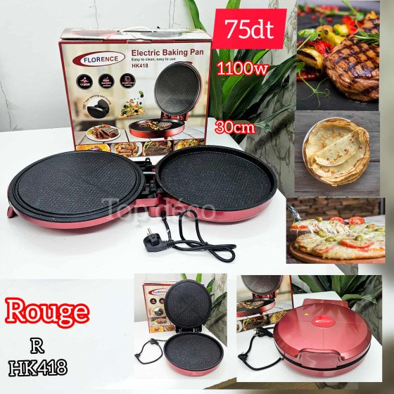 Poêle Électrique Double Face Florence Rouge HK418 – 30 cm / 1100W