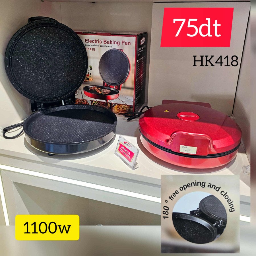 Poêle Électrique Double Face Florence Rouge HK418 – 30 cm / 1100W