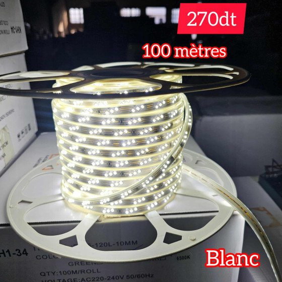 Bobine LED 100 mètres – 3 Chips – Blanc 6500+ 10 fiches