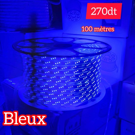 Bobine LED 100 mètres – 3 Chips – Bleu + 10 fiches