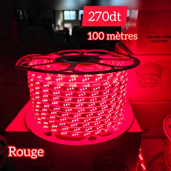 Bobine LED 100 mètres – 3 Chips – Rouge + 10 fiches