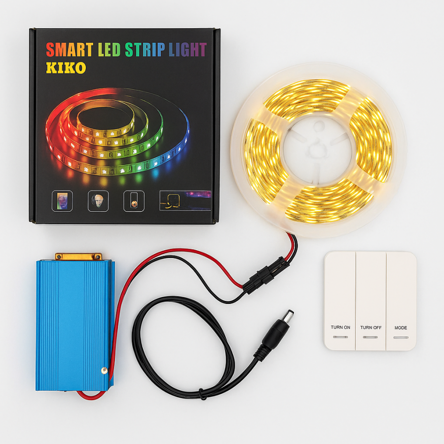 Kit Ruban LED Jaune 10 mètres – avec transformateur et télécommande 3000K Kit Ruban LED Jaune 10 mètres – avec transformateur et télécommande 3000K